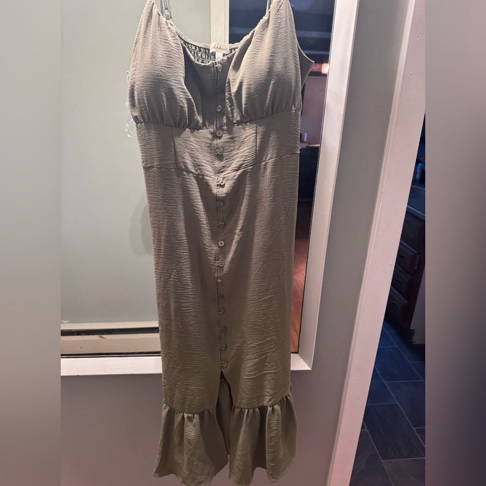 Olive green ruffled sundress